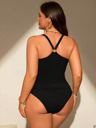 Swim Lushoire امرأة مقاسات كبيرة 2 قطعة، لون سادة، بسيط، صيفي، إجازة شاطئية، ملابس علوية كشكش وبكيني