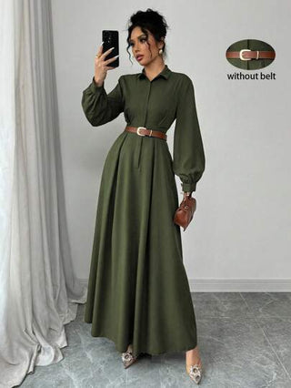 فساتين حريمي Elenzga فستان طويل بأكمام فانوس ذات لون سادة أنيق للتنقل ، ملابس نسائية ماكسي للخريف