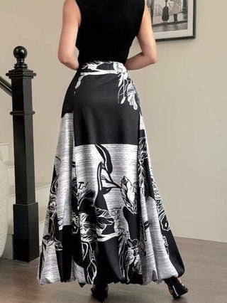 Modelyn العيد تنورة نسائية بتصميم صيني أنيق برسومات زهرية مع كشكشة للذيل