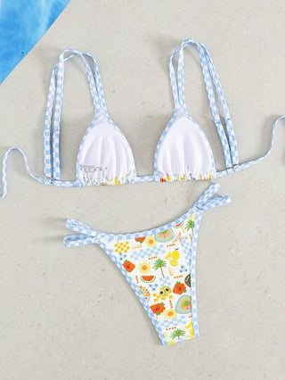 Swim Mod قطعتان بيكيني، ملابس سباحة نساء مخطط بنمط معزز و مطبوع بنقوش الفاكهة، أنيقة و لطيفة مناسبة للشواطئ و العطلات