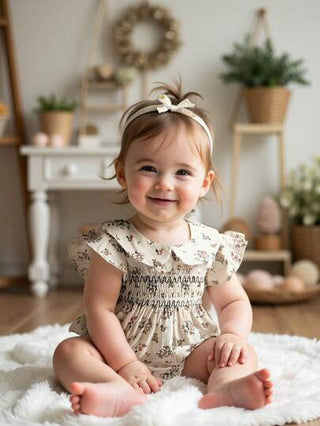 Vintaside Kids بوديسوت صيفية كورية مزينة بطبعة الزهور ذات طوق وأكمام قصيرة لطفلة رضيعة، مثالية للعطلات وحفلات الأصدقاء والأوقات الفراغ، تصميم بسيط يحافظ على الراحة والأناقة