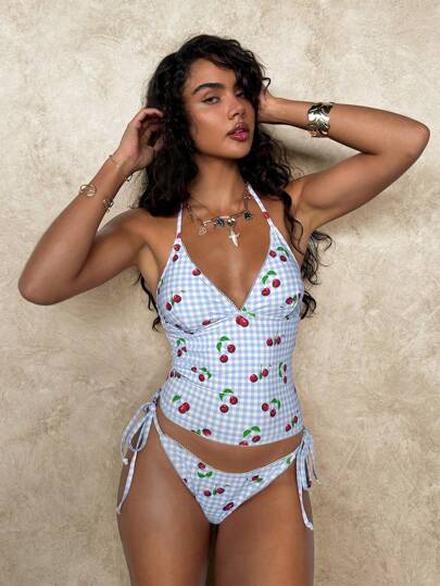 طقم تانكيني حريمي Swim Mod طقم بكيني مربع الشكل كرزي الحلو، بتصميم السترة