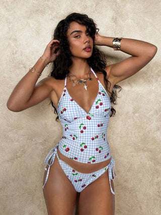 طقم تانكيني حريمي Swim Mod طقم بكيني مربع الشكل كرزي الحلو، بتصميم السترة