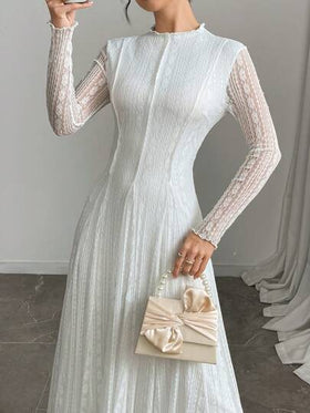 Modelyn فستان أبيض أنيق طويل من الدانتيل للنساء، فساتين التخرج، فساتين التخرج للنساء، فساتين النساء لعيد الميلاد