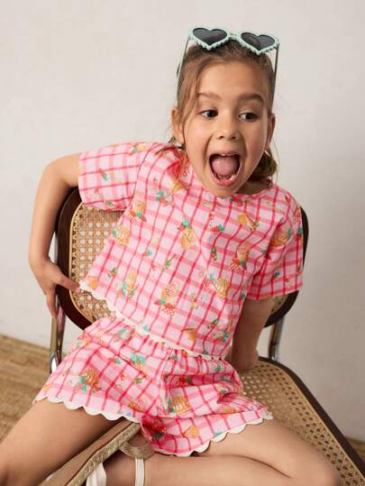 Maija Kids Maija Kids مجموعة قميص وشورت كاجوال مخطط للفتيات الشابات 2 قطعة