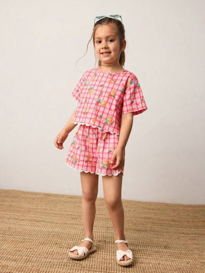 Maija Kids Maija Kids مجموعة قميص وشورت كاجوال مخطط للفتيات الشابات 2 قطعة