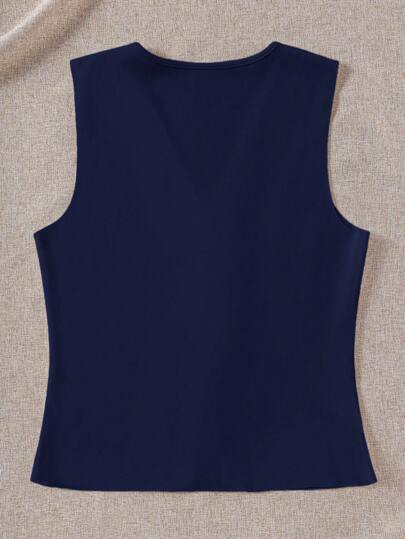 EZwear سترة صوفية نسائية بياقة على شكل V و بدون أكمام ، ملائمة الجسم و ذات لون واحد
