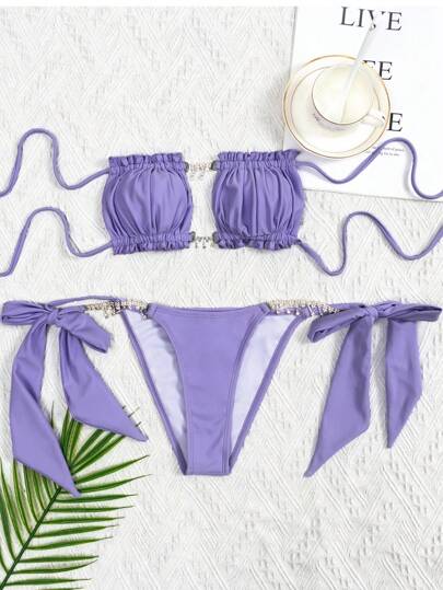 Swim SXY طقم بكيني بموديل بانديو ذي تريم مبطن للنساء بلون واحد مناسب للشاطئ والعطلات الصيفية