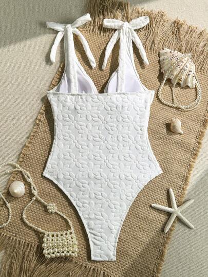 مايوه حريمي قطعة واحدة Swim Mod ملابس سباحة من قطعة واحدة ذات طباعة زهور على نسيج خاص للنساء، مناسبة للعطلات والحفلات والشاطئ