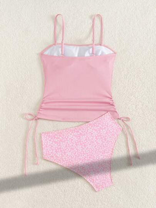طقم تانكيني حريمي Swim Lushoire طقم ملابس سباحة بيكيني للنساء، سروال مزخرف بطبعات زهور وبقيط صغير مع أشرطة قابلة للتعديل، وأعلى بحمالات رفيعة للاسترخاء على الشاطئ