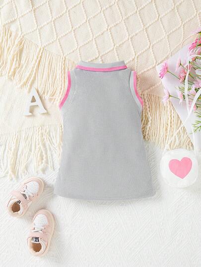 SHEIN طقم فستان اربطة عنق بلا أكمام مطبوع عليه قلب والحقيبة، لطفلة، جميل وأنيق للخارج، ملائم للربيع/الصيف