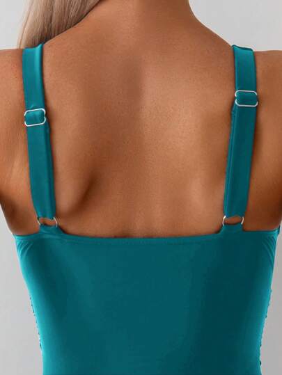 مايوه حريمي قطعة واحدة Swim Basics قطعة واحدة للمرأة ملابس سباحة قطعة واحدة لف متقاطع باللون الأحادي، مناسبة للشاطئ في الصيف