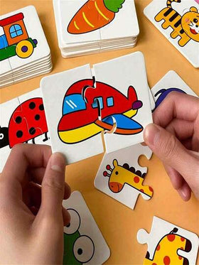 32 قطعة ألعاب بطاقات أحاجي للرضع والأطفال الصغار، بطاقات مطابقة للتعليم المبكر والإدراك، أحاجي تطابق الحيوانات، بطاقات التعرف على الصور واللغة، ألعاب مطابقة، هدايا تعليمية ألعاب تعليمية (32 قطعة في 16 مجموعة)