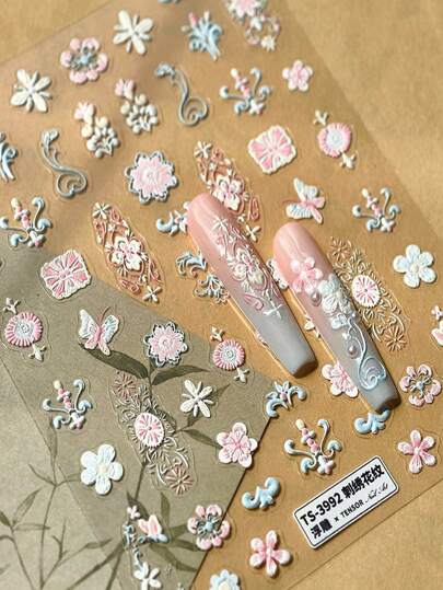 Beautizon Nailartlab زخرفة ملصق 3D لفن الأظافر إكسسوار فراشة وزهرة لنمط بروك للتزيين