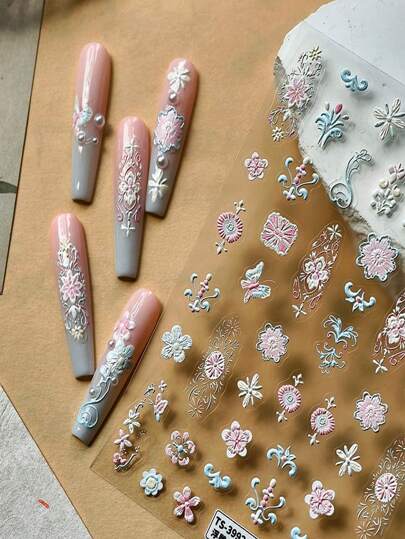 Beautizon Nailartlab زخرفة ملصق 3D لفن الأظافر إكسسوار فراشة وزهرة لنمط بروك للتزيين