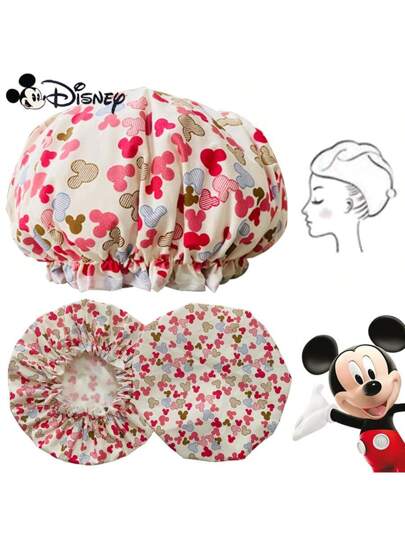 Disney 1 قطعة غطاء حمام ميكي وميني ماوس ديزني للنساء، ذو طبقتين، لتغطية الشعر أثناء الاستحمام، هدية جميلة، أدوات حمام، لوازم المنزل الضرورية