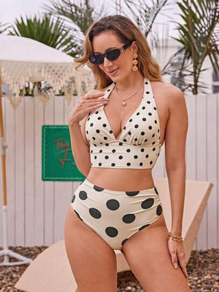 طقم تانكيني حريمي LanaWest مجموعة بكيني من قطعتين بطبعات نقاط للنساء الناضجات ، ملابس علوية برباط على الكتف وسروال ذو خصر عالي بشكل مثلث