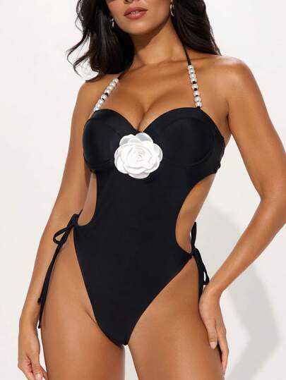 مايوه حريمي قطعة واحدة Swim SXY بدلة سباحة قطعة واحدة نسائية من قماش النايلون بالأبيض والأسود لحفلات الشاطئ والعطلات