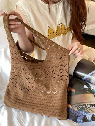 حقيبة كتف محبوكة يدوية بشكل مجسم وفارغ، منسوجة بخيوط الغزل الكروشيه، حقيبة تسوق للنساء