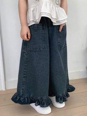 Dazy Kids بنطلون جينز كاجوال فضفاض وجميل مغسول للفتيات الصغيرات، ملابس للعودة إلى المدرسة رمضان