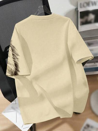 SHEIN تي شيرت بأكمام قصيرة مناسب للأولاد المراهقين الكاجوال، طراز كلاسيكي أناقة طباعة برأس أسد إفريقي البري ، مناسب للصيف