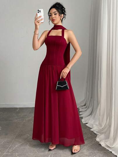 Modelyn العيد فستان صيفي أنيق أكمام بدون أكمام ذو لون ثابت ومنسدل