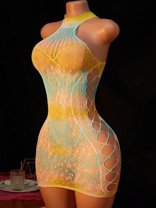 لانجيري حريمي طقم ملابس داخلية نسائية جذابة، تصميم ملمس شبكي شفاف وجاكارد بدون أكمام وكتف مكشوف مرن بدون غرز، فستان بيبي دول مناسب للربيع والصيف