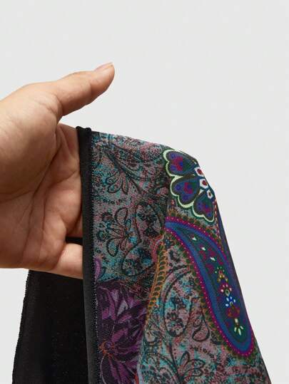 ROMWE Hippie تنورة نسائية عتيقة بطراز غربي كاوبوي مع طبعة باستيلية ورباط بحواف شبه شفافة مرصعة بخرز وشراريب