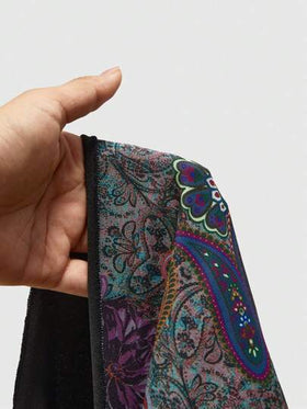ROMWE Hippie تنورة نسائية عتيقة بطراز غربي كاوبوي مع طبعة باستيلية ورباط بحواف شبه شفافة مرصعة بخرز وشراريب