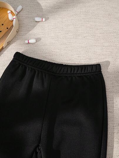 SHEIN بنطال رياضي أسود شريط رياضي كاجوال ملابس الشارع للصيف و خريف ولد طفل