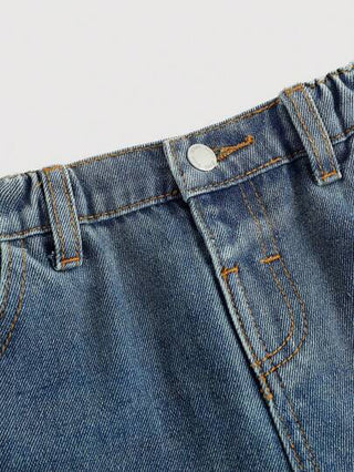 SHEIN بناطيل جينز أزرق فضفاضة بنمط كاجوال منسدل مُبهت وقديم الطراز لأطفال الصبية، ملابس للربيع والصيف، ملابس يومية
