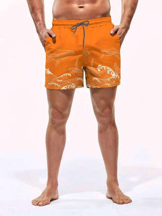 Manfinity Swimmode شورت رجالي قصير للشاطئ مطبوع عليه موجات، حبل شد, طراز هاواي, للاستخدام الصيفي