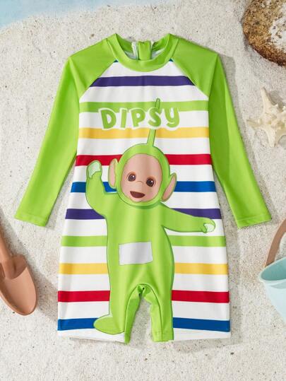 مايوه أولادي Teletubbies X  بذلة سباحة طفل ولد بنمط مزين بالتصميم الكرتوني الطريف تصميم رغلان الأكمام بألوان متباينة للصيف