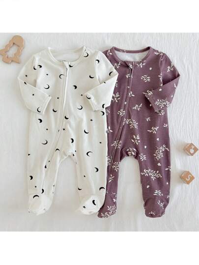 Loomiva مجموعة بنطلون ورومبير بنقشة نباتية مزهرة، طويل الأكمام بطاقم دائري للاستخدام اليومي من القطن الناعم للطفلة حديثة الولادة، 2 قطعة