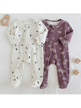 Loomiva مجموعة بنطلون ورومبير بنقشة نباتية مزهرة، طويل الأكمام بطاقم دائري للاستخدام اليومي من القطن الناعم للطفلة حديثة الولادة، 2 قطعة