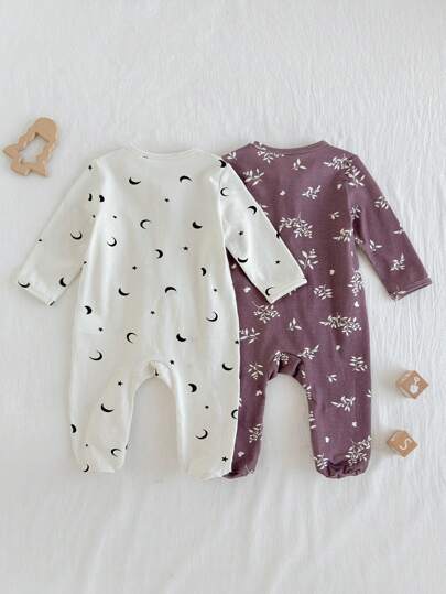 Loomiva مجموعة بنطلون ورومبير بنقشة نباتية مزهرة، طويل الأكمام بطاقم دائري للاستخدام اليومي من القطن الناعم للطفلة حديثة الولادة، 2 قطعة