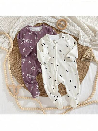 Loomiva مجموعة بنطلون ورومبير بنقشة نباتية مزهرة، طويل الأكمام بطاقم دائري للاستخدام اليومي من القطن الناعم للطفلة حديثة الولادة، 2 قطعة