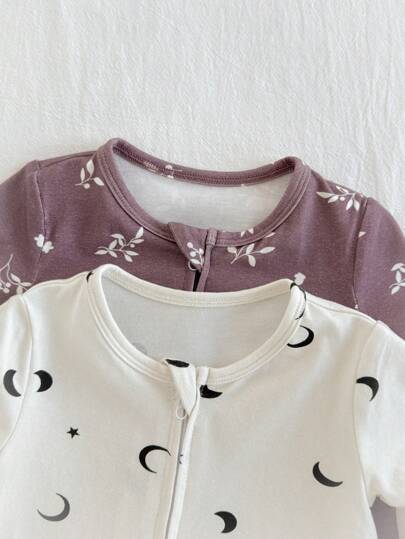 Loomiva مجموعة بنطلون ورومبير بنقشة نباتية مزهرة، طويل الأكمام بطاقم دائري للاستخدام اليومي من القطن الناعم للطفلة حديثة الولادة، 2 قطعة