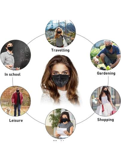 طقم تانكيني حريمي 50 قناع وجه أذن حلقة يُستخدم لمرة واحدة من 3 طبقات، مناسب للمنزل والمدرسة والمكتب والأماكن الخارجية (وردي)