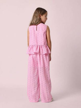 girls-sets SUMWON مجموعة من ملابس علوية البرودري أنجليز مع بنطال ساق واسعة، لارتداء في المناسبات الصيفية والعطلات والشواطئ والمهرجانات والحفلات