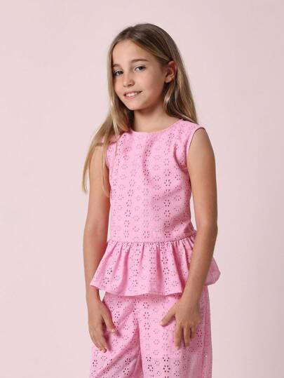 girls-sets SUMWON مجموعة من ملابس علوية البرودري أنجليز مع بنطال ساق واسعة، لارتداء في المناسبات الصيفية والعطلات والشواطئ والمهرجانات والحفلات