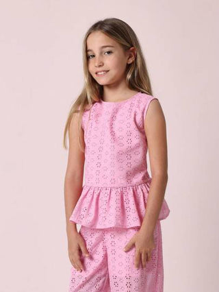 girls-sets SUMWON مجموعة من ملابس علوية البرودري أنجليز مع بنطال ساق واسعة، لارتداء في المناسبات الصيفية والعطلات والشواطئ والمهرجانات والحفلات
