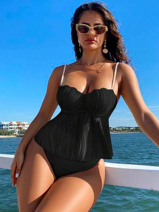 طقم تانكيني حريمي Swim Vcay بكيني صلب ذو قوام لربيع مرح، توب تانكيني بحمالات رفيعة عصري للنساء، مناسب للشاطئ والعطلات والمهرجانات والبوهيمية