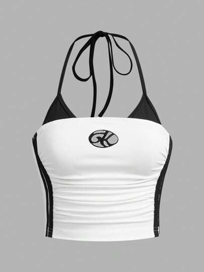 SHEIN ICON تنك توب بدون أكمام عاكس للألوان مع ربطة الرقبة، مناسب للخروج والقيام بالأنشطة اليومية والرياضة، بتصميم عصري للنساء