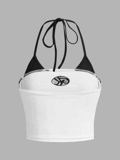 SHEIN ICON تنك توب بدون أكمام عاكس للألوان مع ربطة الرقبة، مناسب للخروج والقيام بالأنشطة اليومية والرياضة، بتصميم عصري للنساء