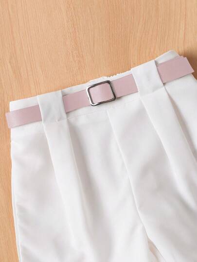 girls-sets توب كاميسول لون مباين غير متماثل والشورت مع حزام ، مناسب للفتيات المراهقات للارتداء اليومي في الصيف