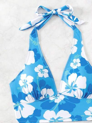 طقم تانكيني حريمي Swim Vcay بدلة السباحة التنكري النسائية المكونة من شورت وأعلى للصيف، طبعة الأزهار والرقبة الحالقة