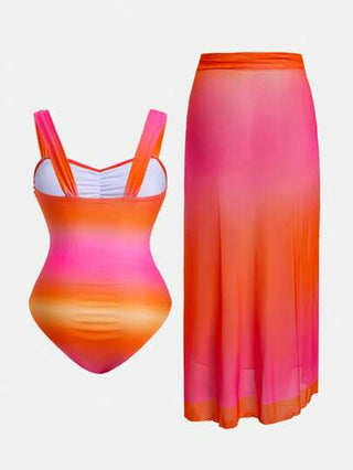 Swim Oasis بدلة سباحة قطعة واحدة كبيرة الحجم مجعدة الحواف ذات لونين متدرجين لمقاسات كبيرة للنساء 2 قطعة