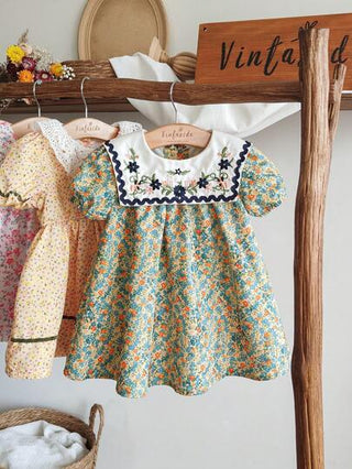 فساتين بيبي Vintaside Kids فستان كاجوال أنيق للبنات الرضع بطراز ريفي، طبعة زهور متنوعة كلاسيكية، مناسب للربيع و الصيف