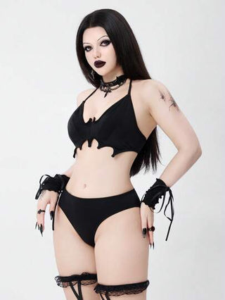 ROMWE Goth طقم بدلة السباحة ذات اللون الأحادي للنساء لرحلات الشاطىء
